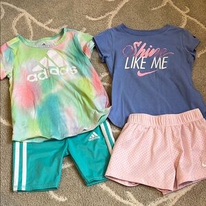 Adidas and Nike Kids Tie-Dye and Blue T-Shirts with Shorts Set toddler girls